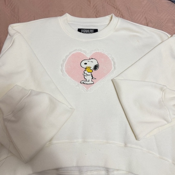 Peanuts Softest Off-White Snoopy Woodstock Heart Sweatshirt NWOT Oversized M - Picture 10 of 16